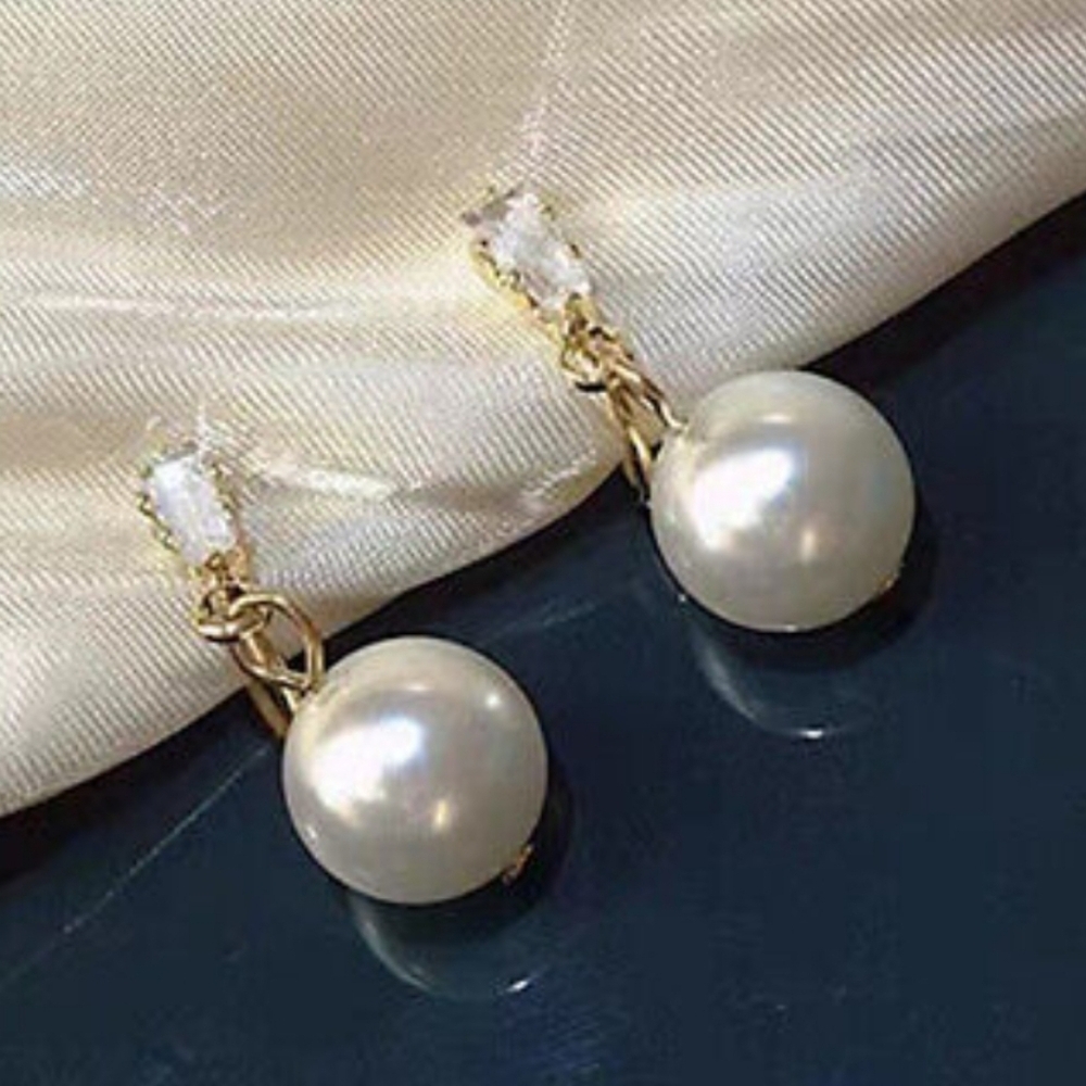 18k Gold Plated Crystal Pearl Dangle Drop Earrings
